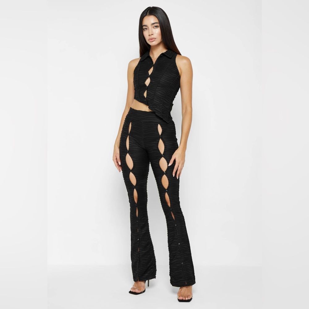 MANIERE DE VOIR ASYMMETRIC SHIRRED MESH TOP - BLACK  SIZE US 10 - Picture 2 of 10